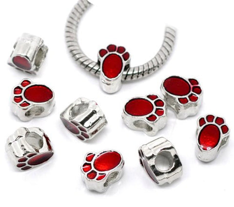 Red Enamel Paw Charm European Bead Compatible for Most European Snake Chain Bracelet - Sexy Sparkles Fashion Jewelry - 2