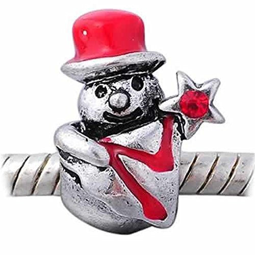 Snowman Charm Holding a  Crystal Star Bead Spacer For Snake Chain Charm Bracelet - Sexy Sparkles Fashion Jewelry