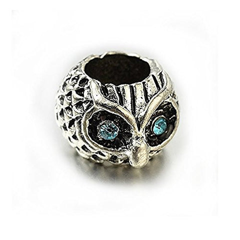 Owl Charm Bead With Aqua Crystals for European Snake Chain Charm Bracelet - Sexy Sparkles Fashion Jewelry - 1