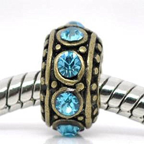 Gold tone With Aqua Marine Rhinestone charm for European Snake chain charm bracelet - Sexy Sparkles Fashion Jewelry - 1