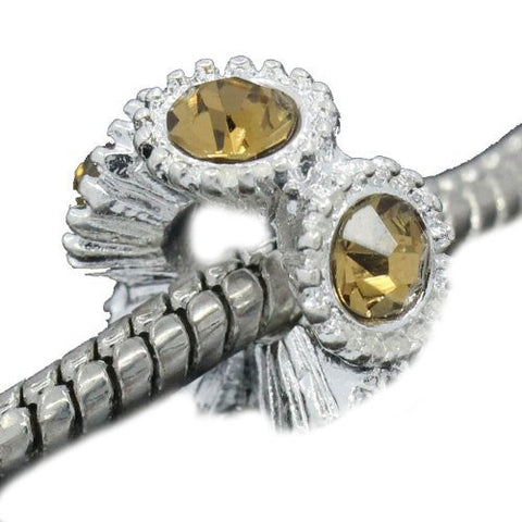 Flower with Yellow Rhinestones Charm Spacer For Snake Chain Charm Bracelets - Sexy Sparkles Fashion Jewelry - 4