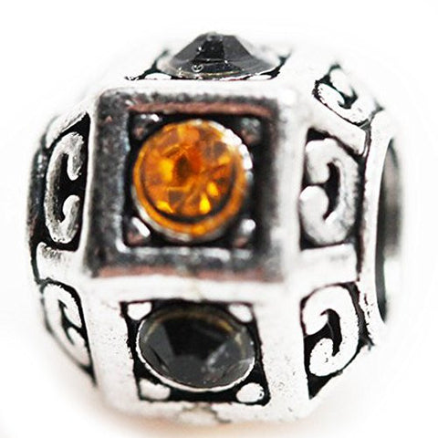 Hexagon Yellow Gold / Black  Crystals European Bead Compatible for Most European Snake Chain Bracelet - Sexy Sparkles Fashion Jewelry - 1