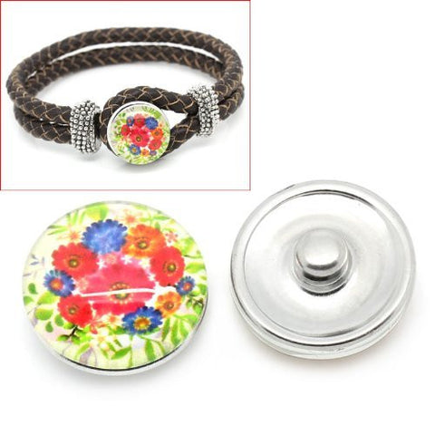 Floral Vintage Design Glass Chunk Charm Button Fits Chunk Bracelet - Sexy Sparkles Fashion Jewelry - 4