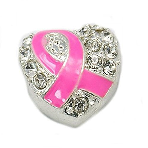 Pink Awarness Ribbon Heart with  Crystals European Bead Compatible for Most European Snake Chain Charm Bracelet