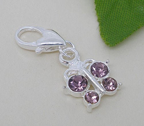 Purple and Clear ed Crystal Butterfly Clip On Pendant for European Charm Jewelry w/ Lobster Clasp - Sexy Sparkles Fashion Jewelry - 2