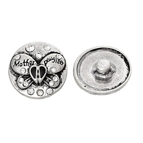 Chunk Snap Jewelry Button Round Antique Silver Fit Chunk Bracelet Clear Rhinestone Butterfly "Mother Daughter" - Sexy Sparkles Fashion Jewelry