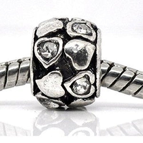 Lots of Love Hearts Clear  Rhinestones Charm Spacer European Bead Compatible for Most European Snake Chain Bracelet - Sexy Sparkles Fashion Jewelry