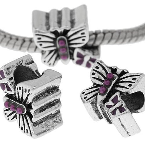 Butterfly Charm W/purple Acrylic Pearls European Bead Compatible for Most European Snake Chain Charm Bracelets - Sexy Sparkles Fashion Jewelry - 2