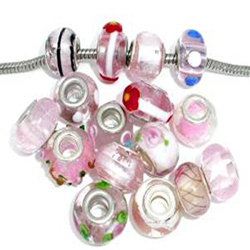 Pack of 10 Pink Mix Lampwork Murano Glass Beads For Snake Chain Charm Bracelet