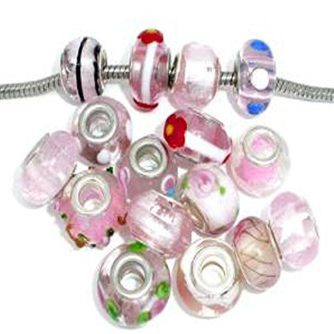 Pack of 10 Pink Mix Lampwork Murano Glass Beads For Snake Chain Charm Bracelet - Sexy Sparkles Fashion Jewelry - 1