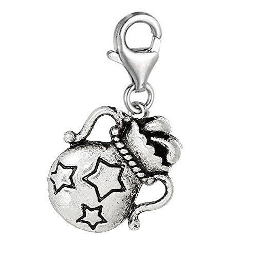 Zodiac Signs Clip On For Bracelet Charm Pendant for European Charm Jewelry w/ Lobster Clasp (Aquarius)