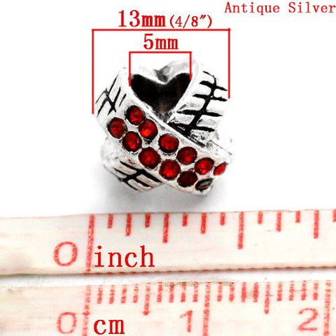 X Design W/ruby Red July Birthstone  Crystals Charm European Bead Compatible for Most European Snake Chain Bracelet - Sexy Sparkles Fashion Jewelry - 3
