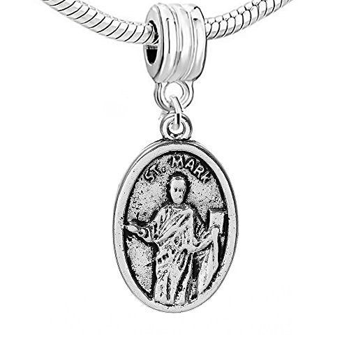 Oval Religious Figure "ST.MARK & PRAY FOR US" Carved for European Snake Chain Charm Bracelet,SEXY SPARKLES