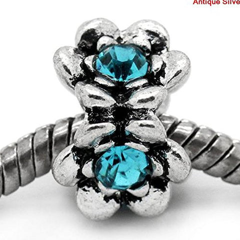 Flower With Blue Birthstone European Bead Compatible for Most European Snake Chain Bracelet - Sexy Sparkles Fashion Jewelry - 1