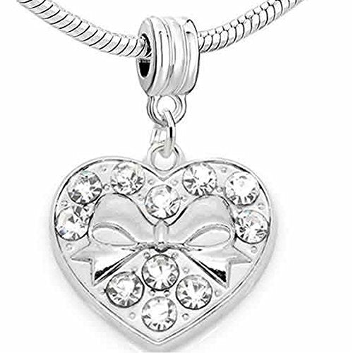 Bowknot in Heart with Clear  Rhinestones Dangle Bead Spacer for snake Chain charm Bracelet - Sexy Sparkles Fashion Jewelry