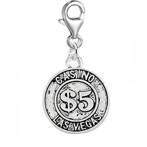 Las Vegas $5 Casino Token Clip On Charm Pendant for European Charm Jewelry w/ Lobster Clasp - Sexy Sparkles Fashion Jewelry