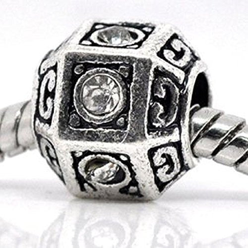 April Rhinestone Birthstone Polyhedron Bead Spacer for Snake Chain Charm Bracelet