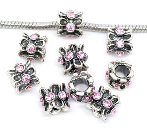 Pink Flower Rhinestone Charm Spacer Bead for Snake Chain Bracelet - Sexy Sparkles Fashion Jewelry - 2