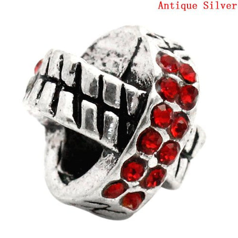 X Design W/ruby Red July Birthstone  Crystals Charm European Bead Compatible for Most European Snake Chain Bracelet - Sexy Sparkles Fashion Jewelry - 2