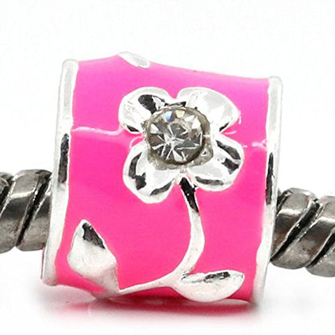 Pink Enamel Flower Design Charm European Bead Compatible for Most European Snake Chain Bracelet - Sexy Sparkles Fashion Jewelry - 1