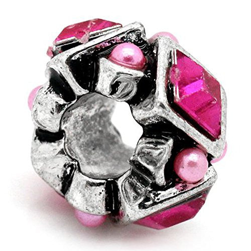 Hot Pink  Rhinestones Bead Charm Spacer For Snake Chain Charm Bracelet