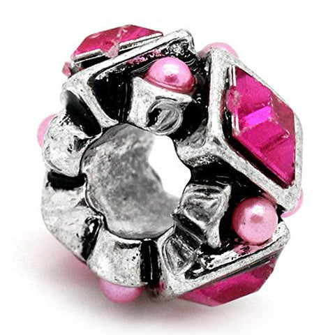 Hot Pink  Rhinestones Bead Charm Spacer For Snake Chain Charm Bracelet - Sexy Sparkles Fashion Jewelry - 1