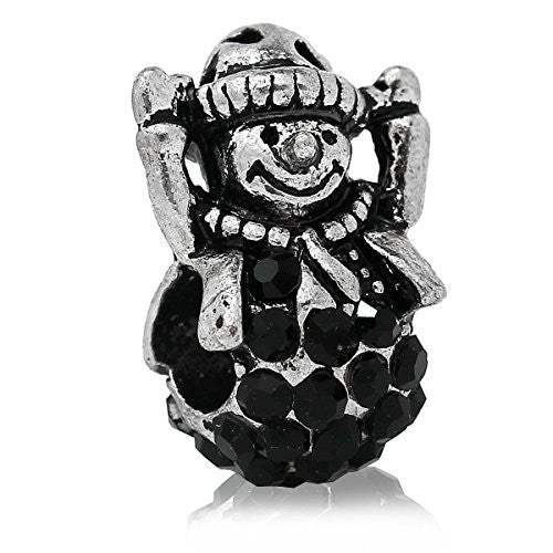 Christmas Snowman w/black Rhinestones Charm Bead for European Snake Chain Charm Bracelet