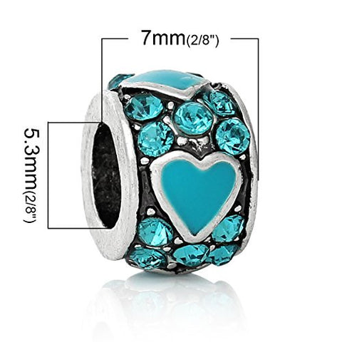 Heart Pattern w/  Crystals Bead Compatible for Most European Snake Chain Bracelet (Blue) - Sexy Sparkles Fashion Jewelry - 3