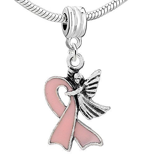Pink Ribbon Beast Cancer Awareness with Angel Dangle Charm European Bead Compatible for Most European Snake Chain Bracelet - Sexy Sparkles Fashion Jewelry