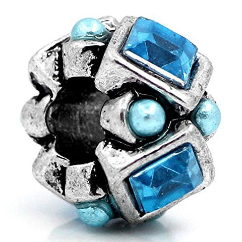 Blue  Rhinestones Bead Charm Spacer For Snake Chain Charm Bracelet - Sexy Sparkles Fashion Jewelry - 1