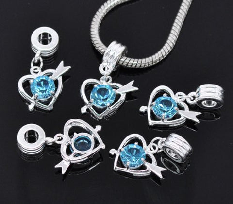 Tourquise Rhinestone Cupid Heart Dangle Charm European Bead Compatible for Most European Snake Chain Bracelet - Sexy Sparkles Fashion Jewelry - 3