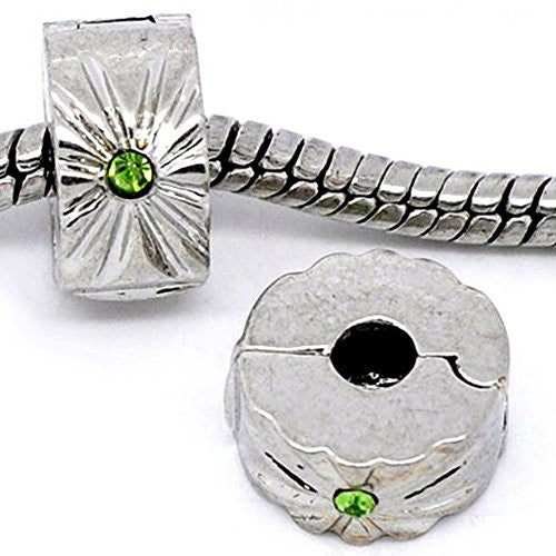 Clip Lock Stopper Bead with Green Stones with 2 Clear Silicone Stopper For Snake Chain Charm Bracelet - Sexy Sparkles Fashion Jewelry - 1