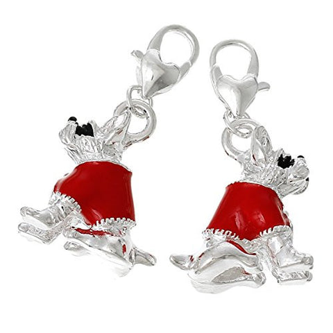 Dog W/ Red Shirt Clip On For Bracelet Charm Pendant for European Charm Jewelry w/ Lobster Clasp - Sexy Sparkles Fashion Jewelry - 2