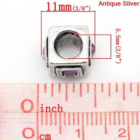 Cube Charm with purple  Rhinestone Crystals European Bead Compatible for Most European Snake Chain Bracelet - Sexy Sparkles Fashion Jewelry - 3