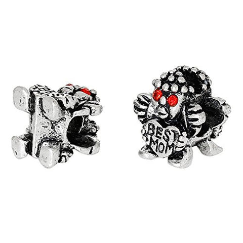 Child Holding Best Mom Heart With Red Crystals Bead Compatible for Most European Snake Chain Bracelet - Sexy Sparkles Fashion Jewelry - 2