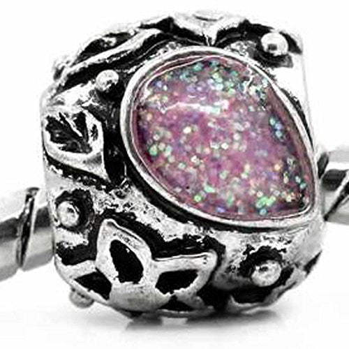 Glitter Inspirational Flower Charm Spacer Bead for Snake Chain Bracelet (Pink) - Sexy Sparkles Fashion Jewelry - 1