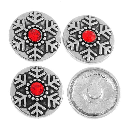 Chunk Snap Buttons Fit Chunk Bracelet Round Antique Silver Red Rhinestone Christmas Snowflake Carved 20mm - Sexy Sparkles Fashion Jewelry - 4