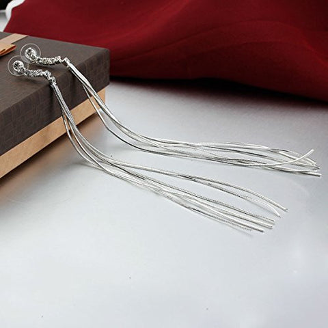 Fashion Jewelry Women's Silver Tone Long Tassels Stud Earring - Sexy Sparkles Fashion Jewelry - 3