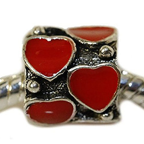 Red Enamel Hearts on Charm European Bead Compatible for Most European Snake Chain Bracelet - Sexy Sparkles Fashion Jewelry - 1