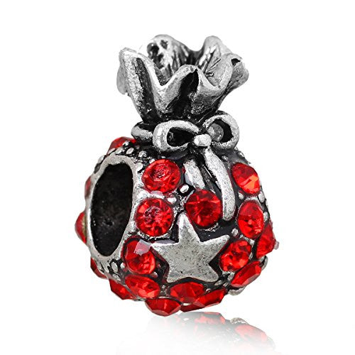 Red Christmas Gift Bag Charm Bead for European Snake Chain Charm Bracelet - Sexy Sparkles Fashion Jewelry - 1