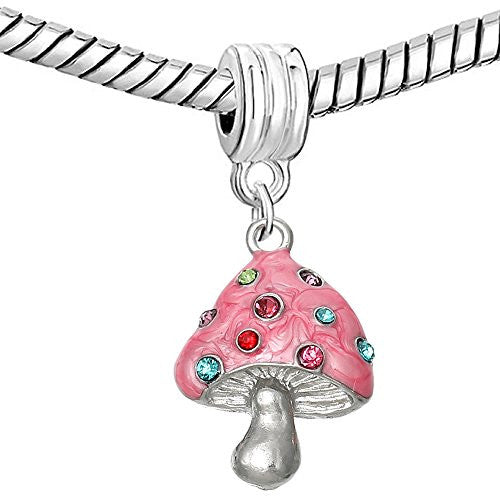 Pink Mushroom With  Crystals Charm Bead - Sexy Sparkles Fashion Jewelry