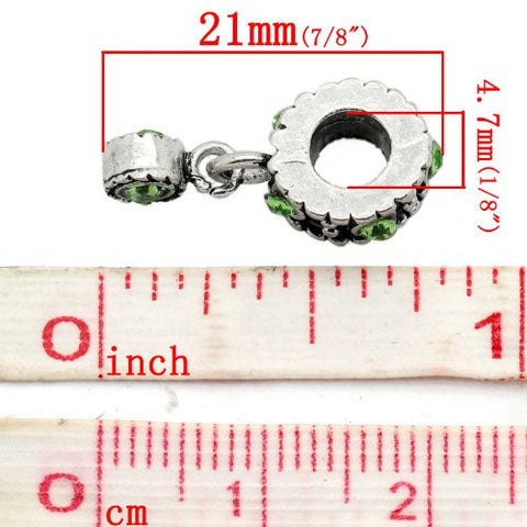 Dangle Bead W/green  Rhinestones August Birthstone European Bead Compatible for Most European Snake Chain Bracelet - Sexy Sparkles Fashion Jewelry - 3
