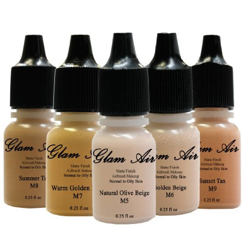 Glam Air Airbrush Water-based Large 0.50 Fl. Oz. Bottles of Foundation in 5 Assorted Medium Matte Shades (For Oily to Normal Skin) - Sexy Sparkles Fashion Jewelry - 1