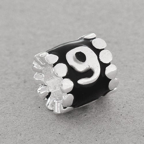 Black Enamel Number Charm Bead  "9" European Bead Compatible for Most European Snake Chain Charm Bracelets - Sexy Sparkles Fashion Jewelry - 2