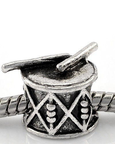 Drum with Drum Sticks Musical Instruments Charm European Bead Compatible for Most European Snake Chain Bracelet - Sexy Sparkles Fashion Jewelry - 1