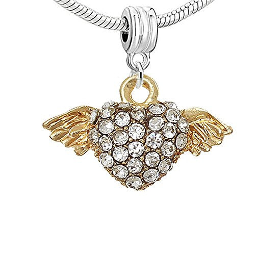 Heart with Angel Wings Charm European Bead Compatible for Most European Snake Chain Bracelet - Sexy Sparkles Fashion Jewelry
