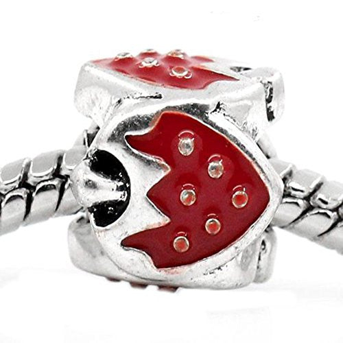 Strawberry Bead Silver Tone European Bead Compatible for Most European Snake Chain Charm Bracelet - Sexy Sparkles Fashion Jewelry - 1