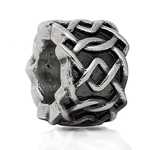 Silver Tone Cylinder Rope Design Charm European Bead Compatible for Most European Snake Chain Bracelet - Sexy Sparkles Fashion Jewelry - 1