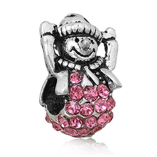 Christmas Snow Man With Pink Crystals Charm Bead for European Snake Chain Charm Bracelet - Sexy Sparkles Fashion Jewelry - 1