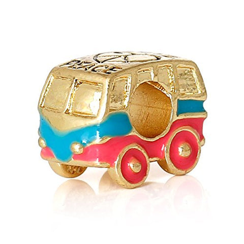 Gold Plated Peace/ Love Pink Bus Car European Bead Compatible for Most European Snake Chain Bracelet - Sexy Sparkles Fashion Jewelry - 1